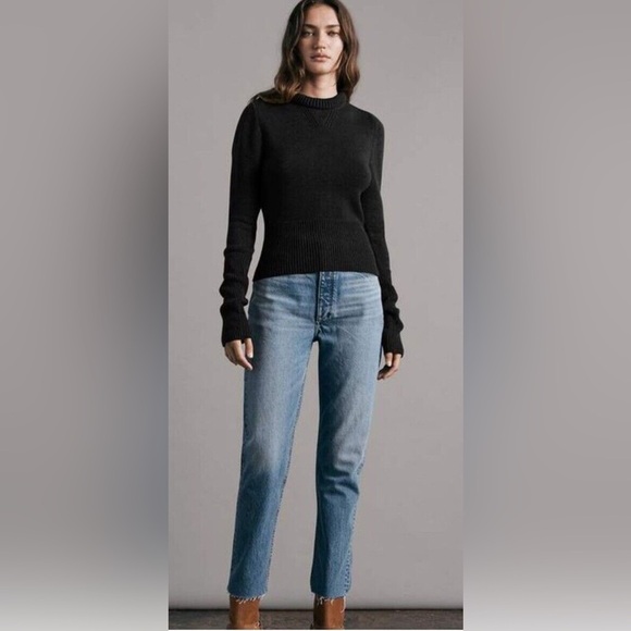 Rag & Bone Women’s Pierce 100% Cashmere Black Ribbed Trim Crew Neck Sweater XS - Picture 1 of 10